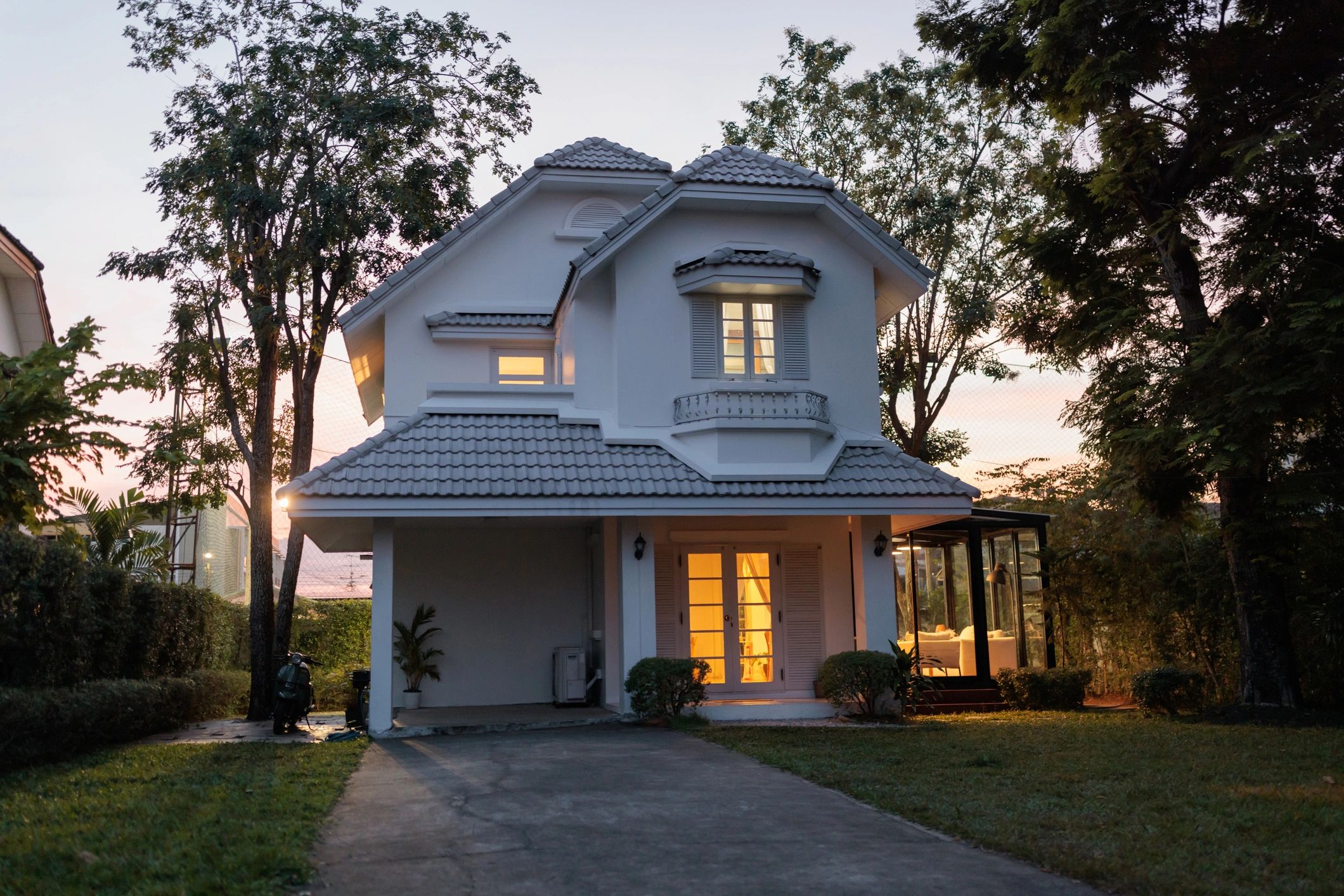 Exterior of a residential home at dusk
